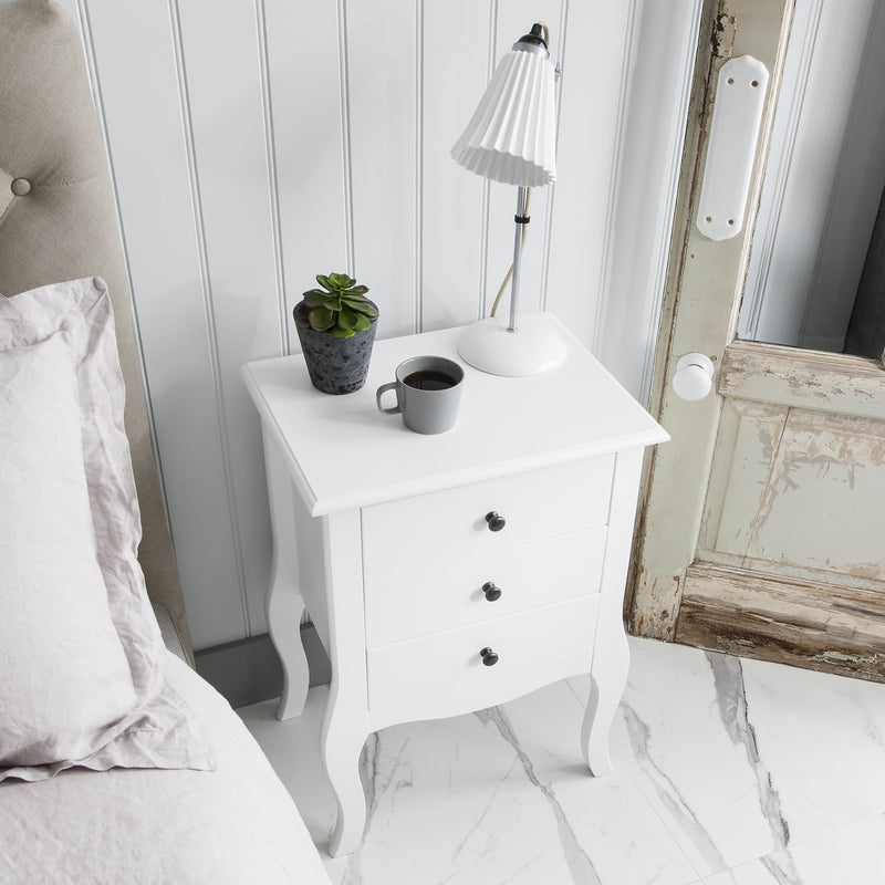Camille Side Table Chest 3 Drawer in Classic White