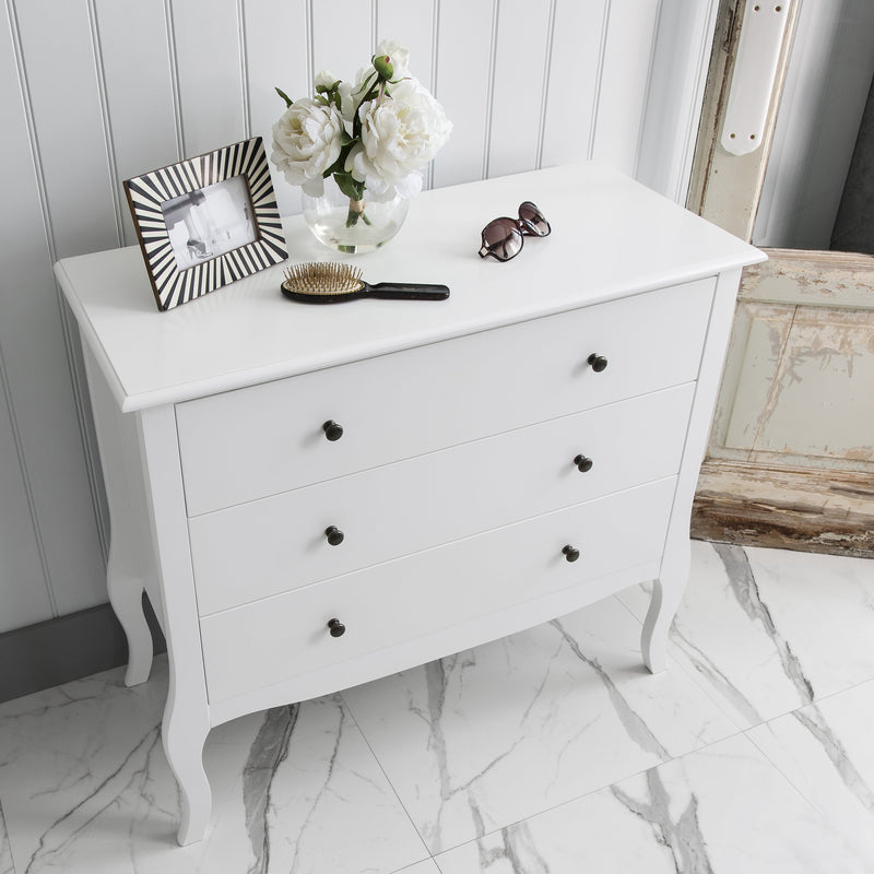 Camille Chest of Drawers 3 Drawer in Classic White