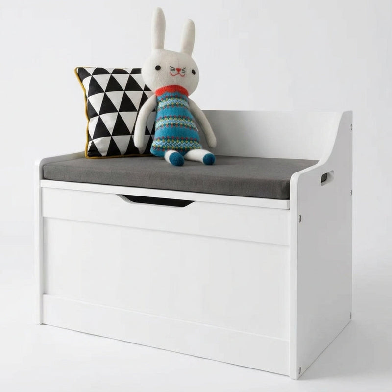 Lola Toy Storage Box with Padded Seat Cushion in Classic White
