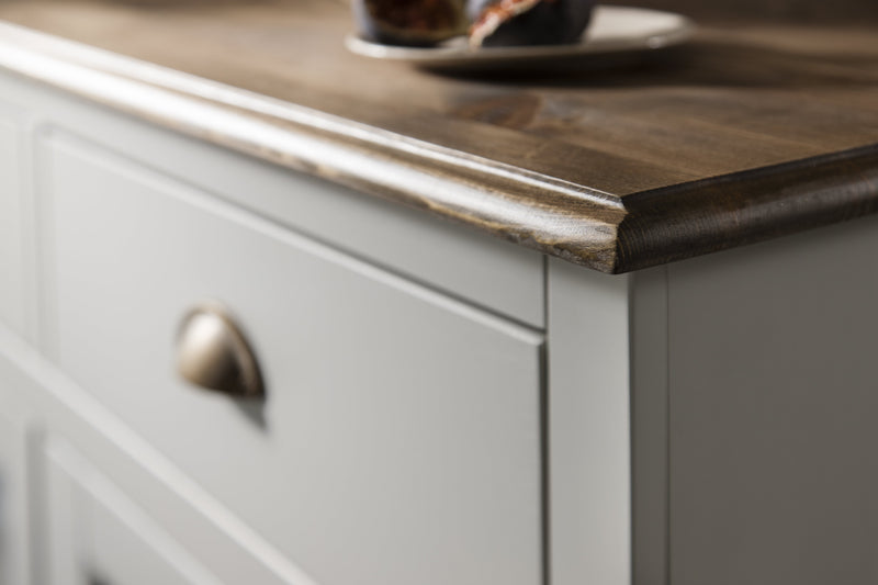 Canterbury Sideboard Cupboard 2 Drawer Cabinet Finished in Silk Grey and Dark Pine