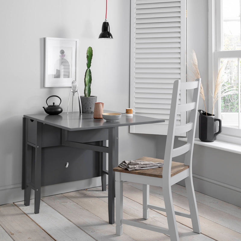 Gustav Folding Dining Table with Drawer in Silk Grey