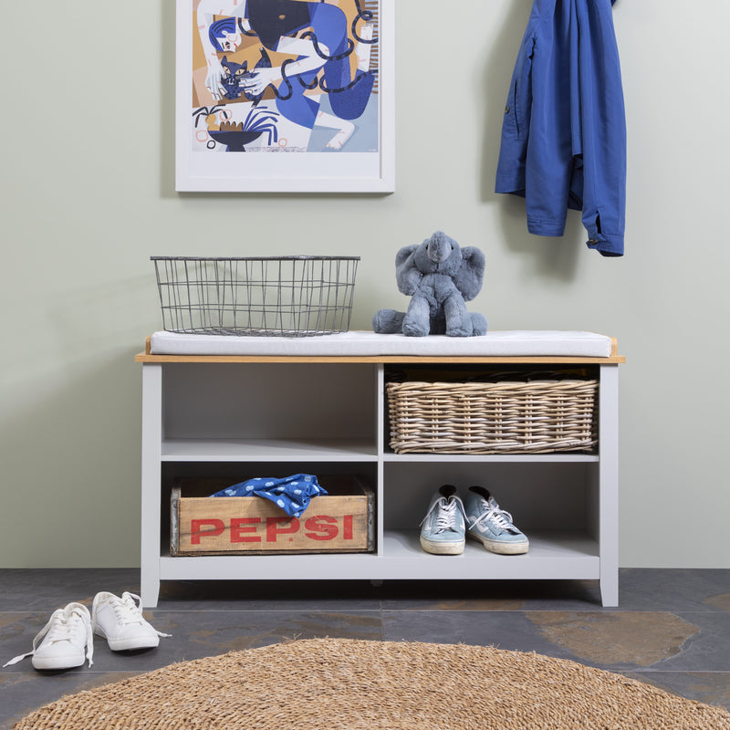 Halmstad Storage Bench in Grey and Natural Pine