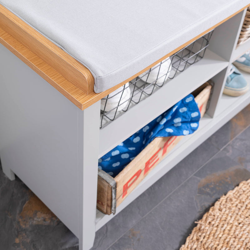 Halmstad Storage Bench in Grey and Natural Pine