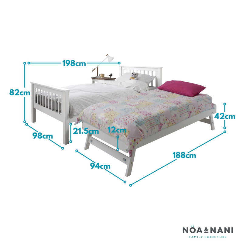 Hampshire Single Bed Frame with Matheus Pull-Out Trundle in White