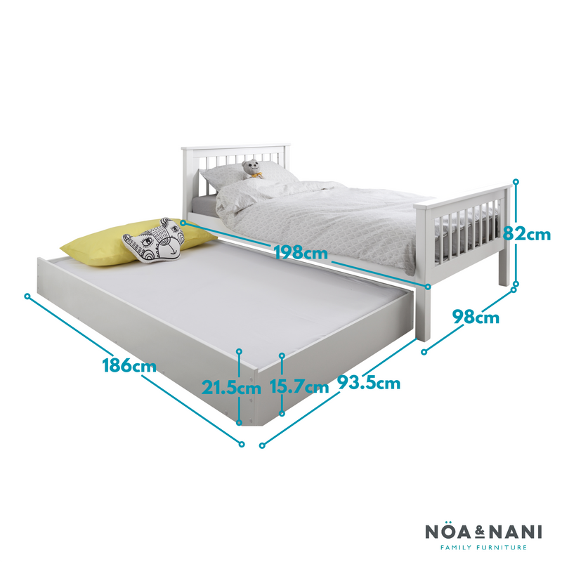 Hampshire Single Bed Frame with Olaf Pull Out Trundle in White