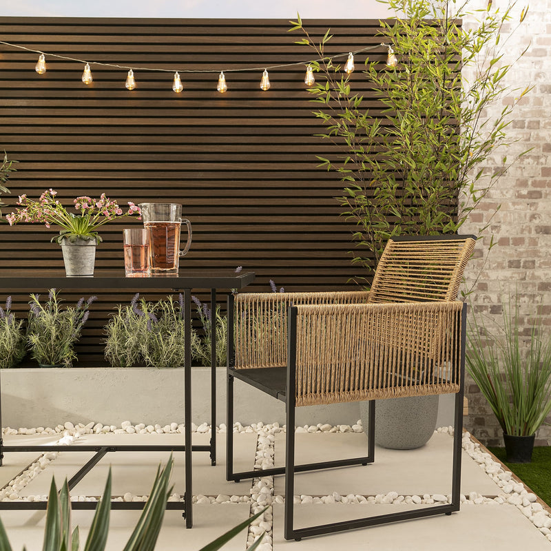 Jari Garden Table with 2 Armchairs in Black & Rattan