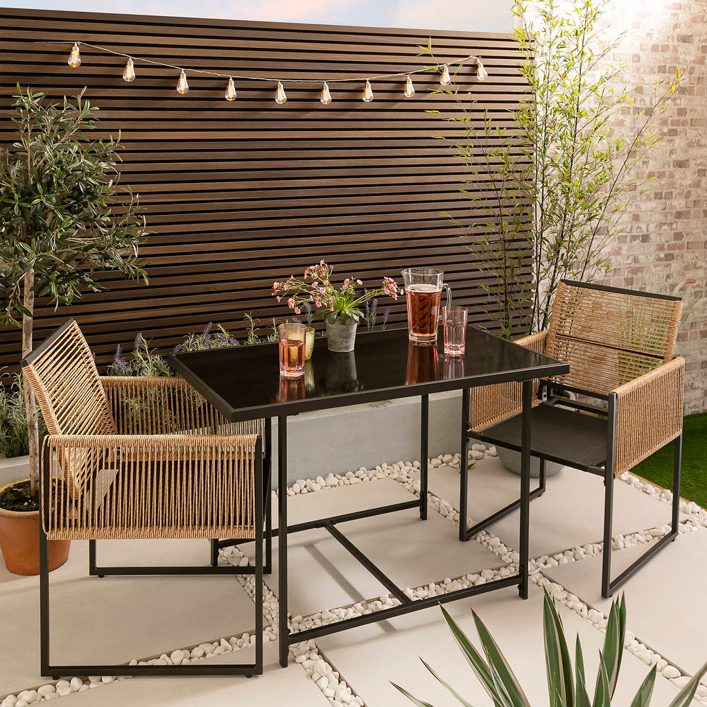 Jari Garden Bistro Set in Black & Rattan