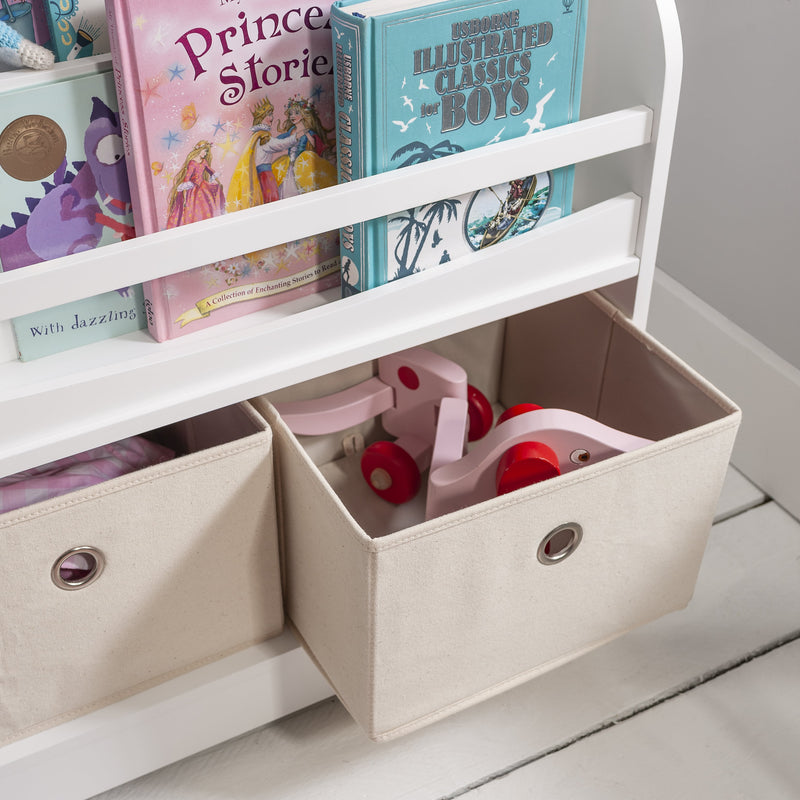 Jorrunn Book Storage Organiser with Pull out Cloth Drawers in White