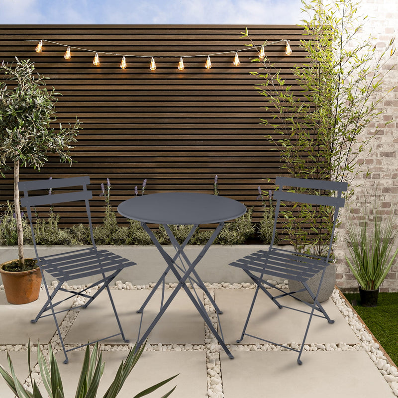Lucerne Bistro Table & 2 Folding Chairs in Carbon