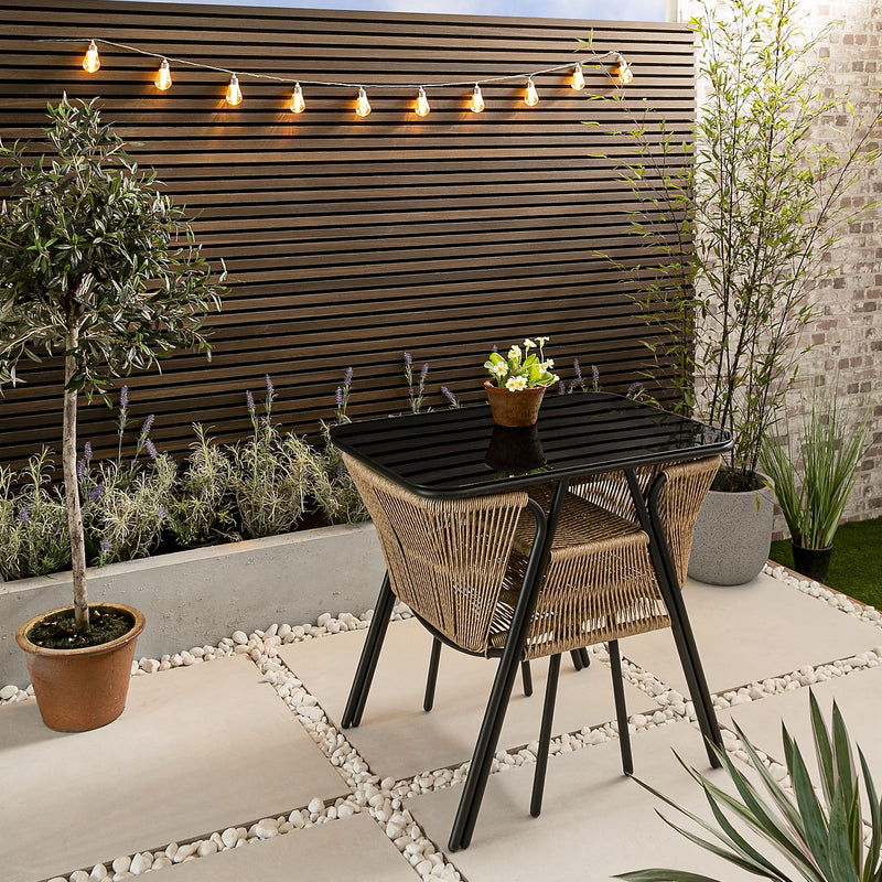 Kaia Garden Bistro Table & 2 Chairs in Black & Rattan