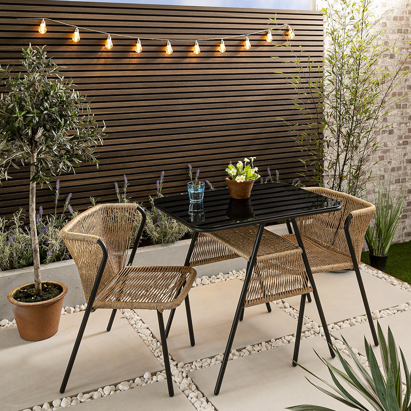 Kaia Garden Bistro Table & 2 Chairs in Black & Rattan
