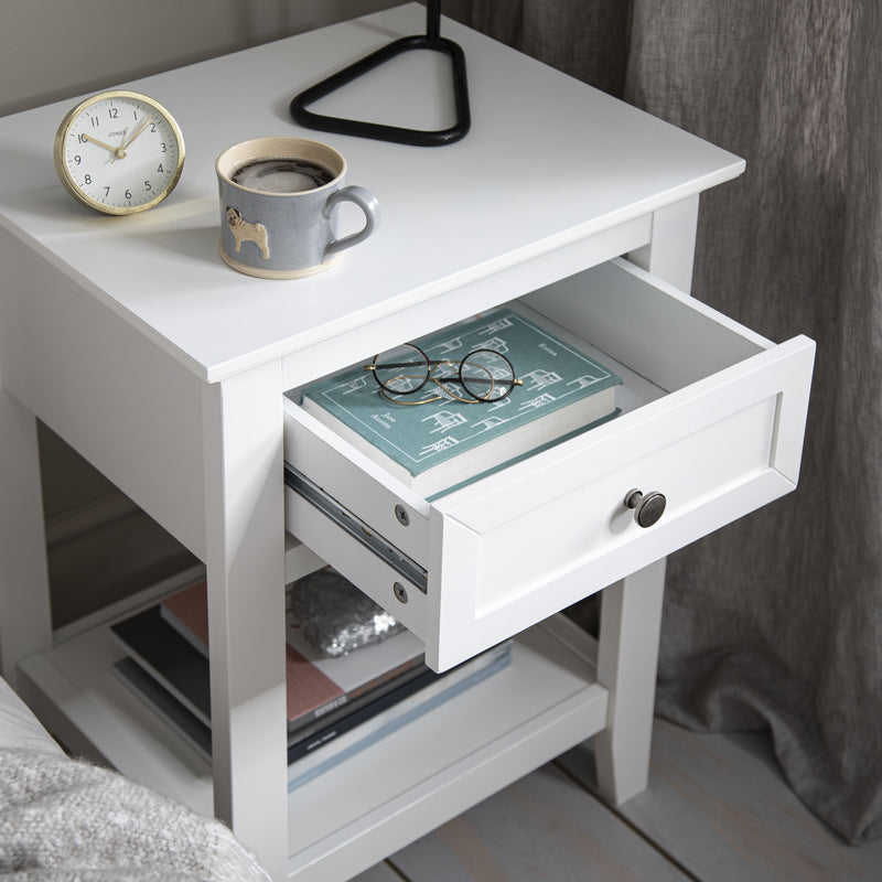 Karlstad Bedside Table with Drawer in Classic White