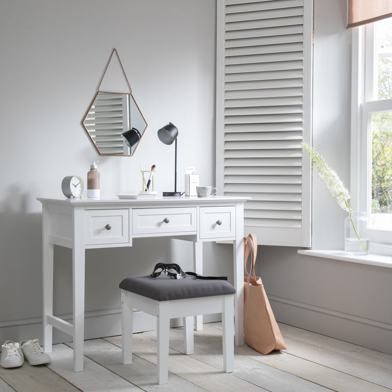 Karlstad Dressing Table with Drawers and Stool in Classic White