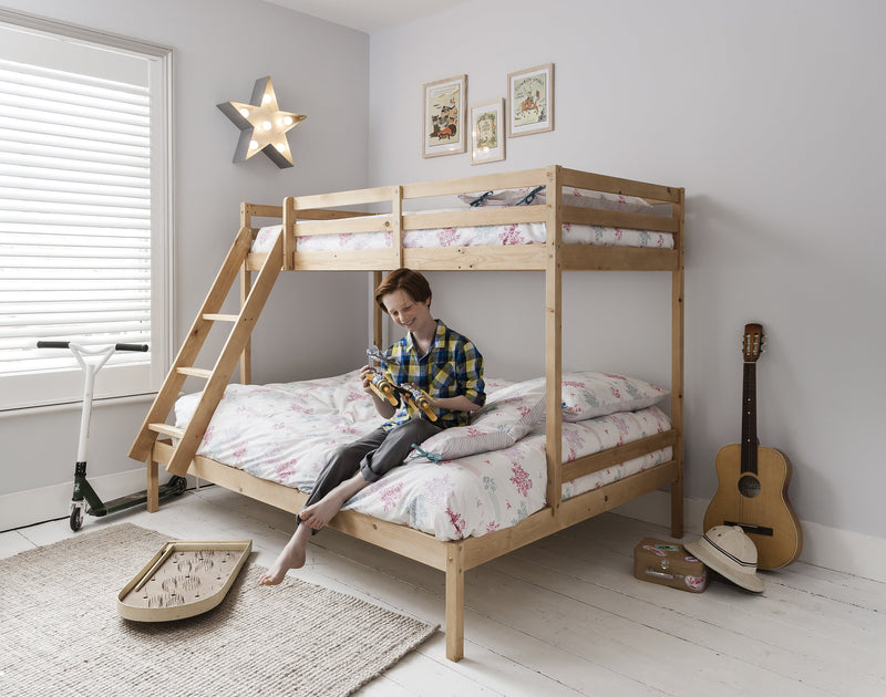 Kent Triple Bunk Bed with Single and Double Bed in Natural Pine