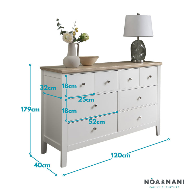 Leines 8 Drawer Chest of Drawers in White & Oak