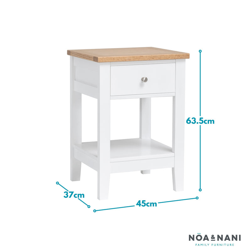 Leines 1 Drawer Bedside Table in White & Oak