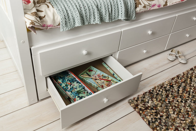 Loki Day Bed with Pullout Drawers and Trundle Underbed in Classic White