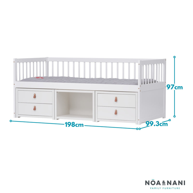 Lottie Day Bed with Underbed Storage Drawers in Classic White