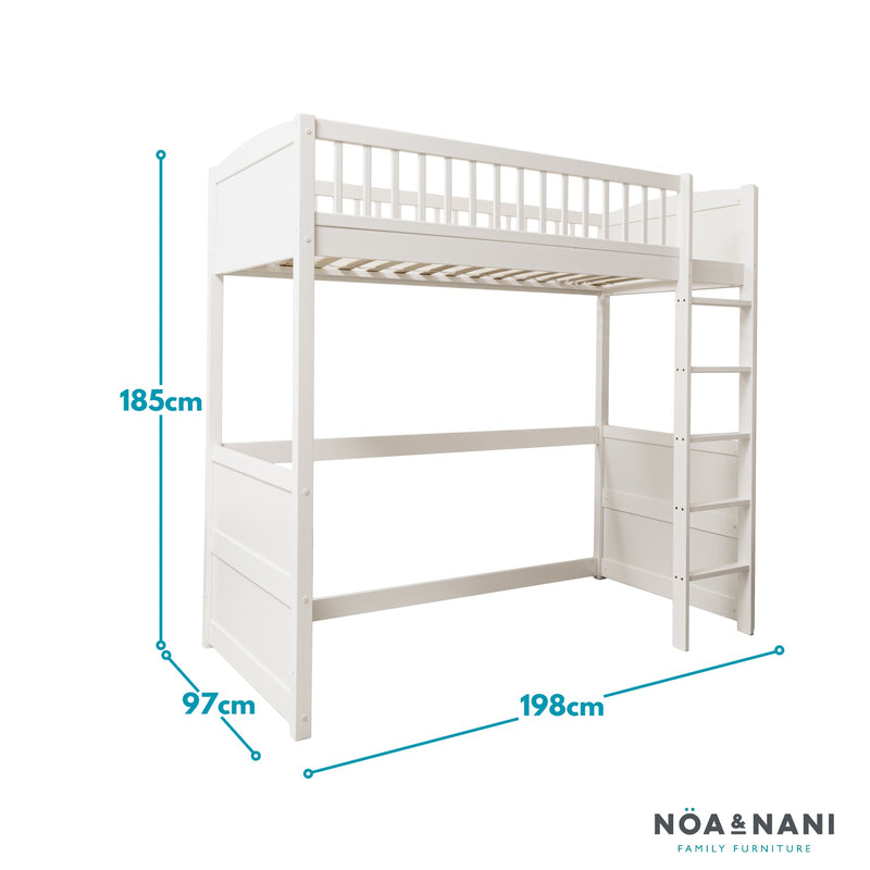 Lottie Highsleeper Cabin Bed with Straight Ladder & Thom Desk in Classic White