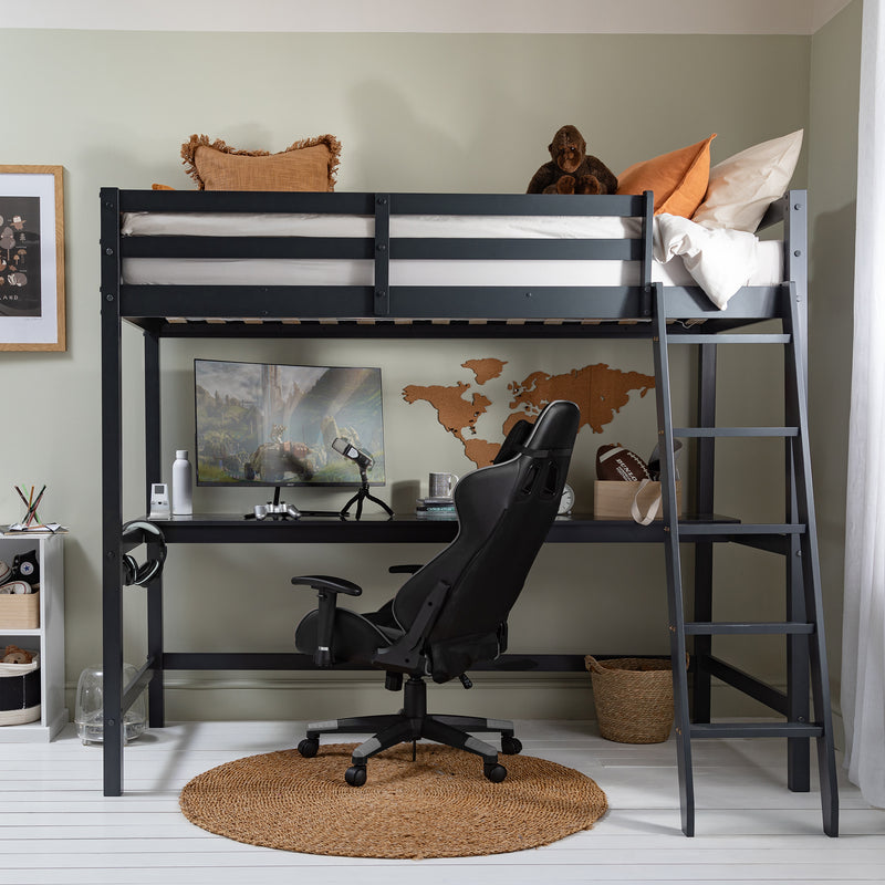 Thomas High Sleeper Cabin Bed with Louis Desk in Anthracite