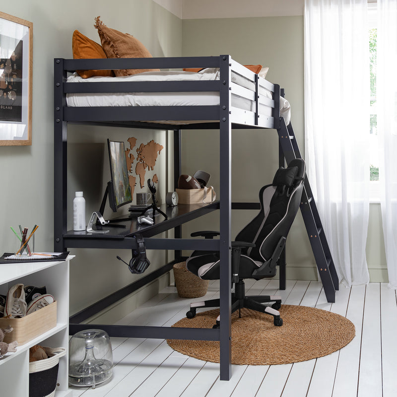 Thomas High Sleeper Cabin Bed with Louis Desk in Anthracite