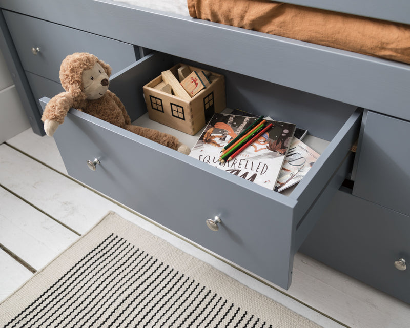 Matilda Midsleeper Cabin Bed with Underbed Storage Drawers in Silk Grey