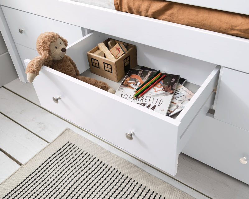 Matilda Midsleeper Cabin Bed with Underbed Storage Drawers in Classic White
