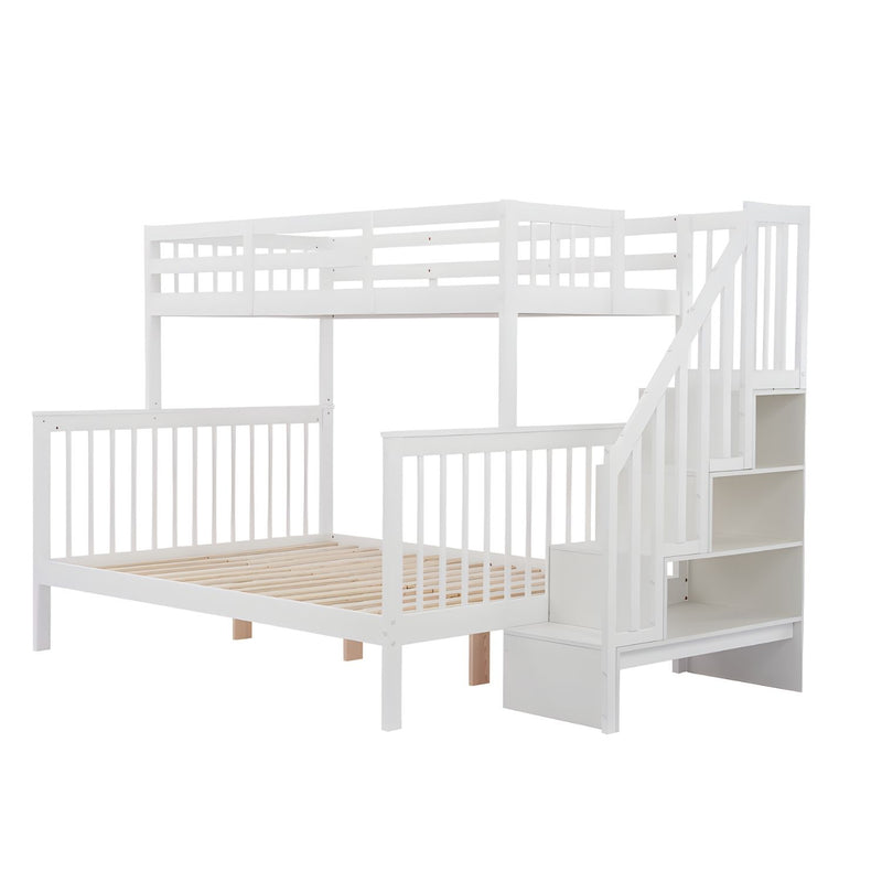 Mila Triple Bunk Bed with Storage Staircase in White