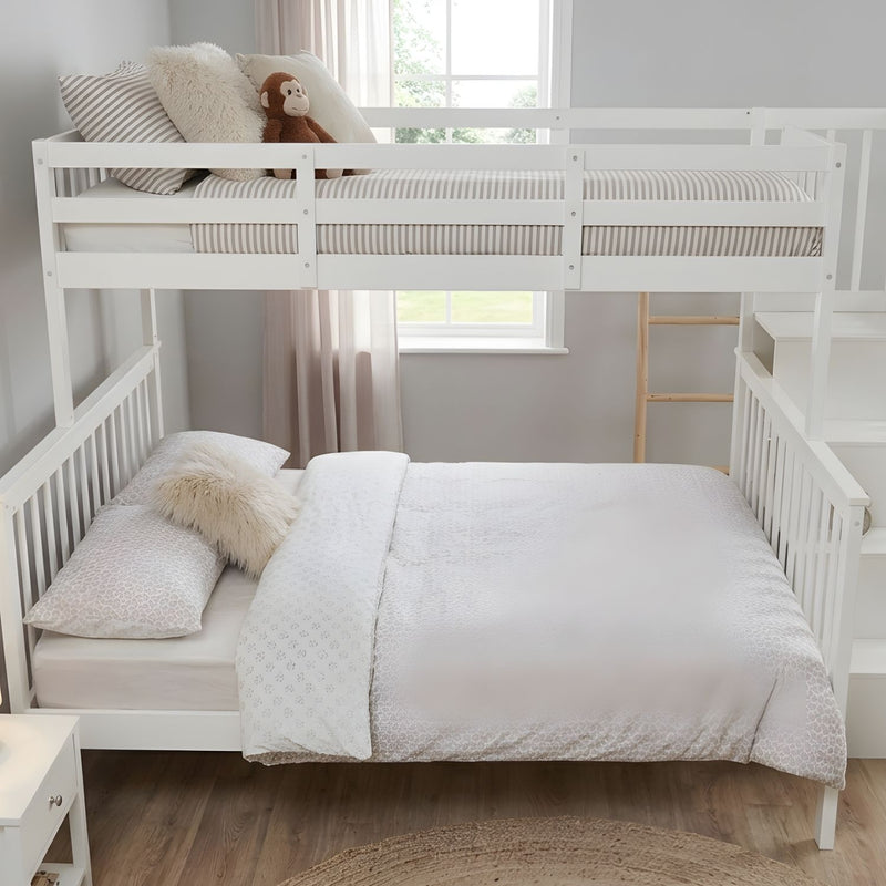 Mila Triple Bunk Bed with Storage Staircase in White