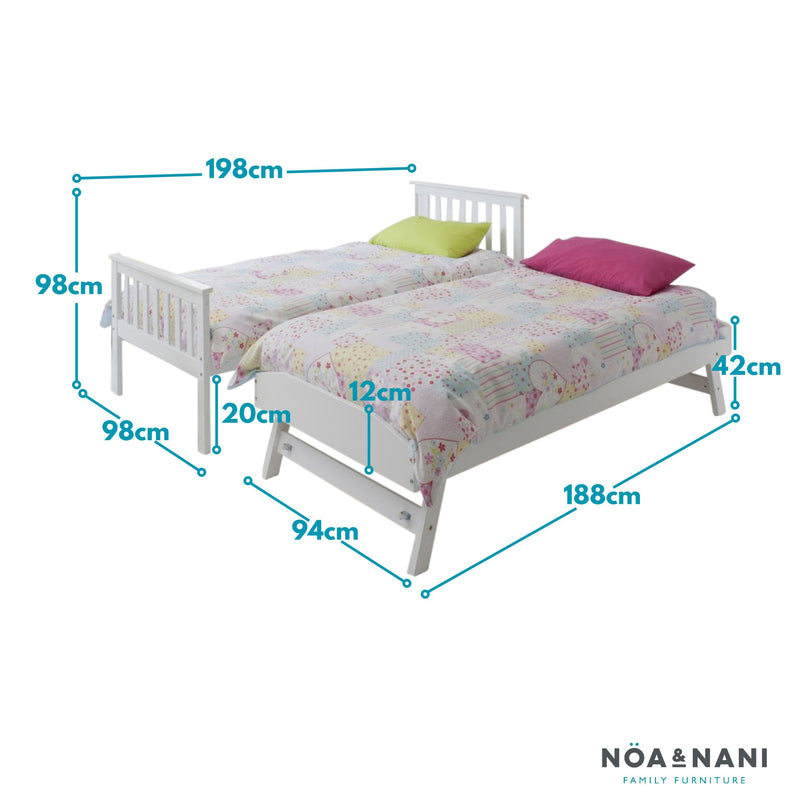 Millie Day Bed with Trundle Extra Sleepover Bed 2 in 1 in Classic White