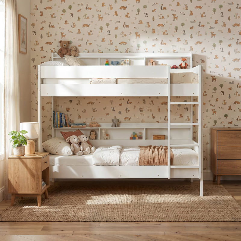 Minna Space Saving Bunk Bed with Storage Units in White