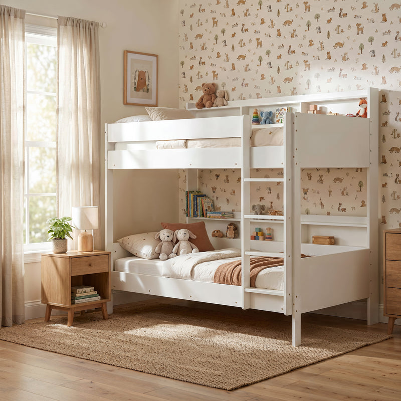 Minna Space Saving Bunk Bed with Storage Units in White