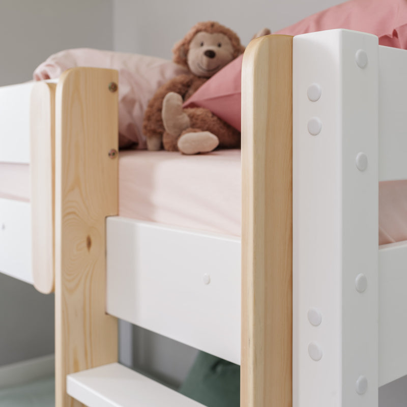 Una Bunk Bed with Asana Pull Out Trundle in Classic White & Natural Pine