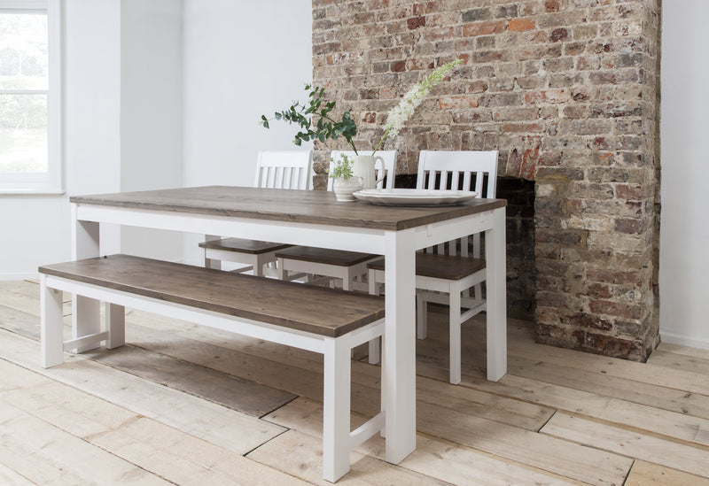 Hever Bench in White and Dark Pine