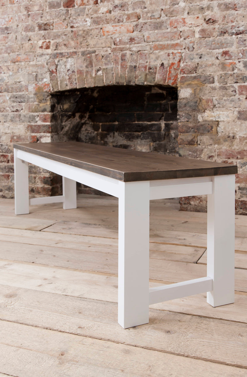 Hever Dining Table with 2 Benches in White & Dark Pine