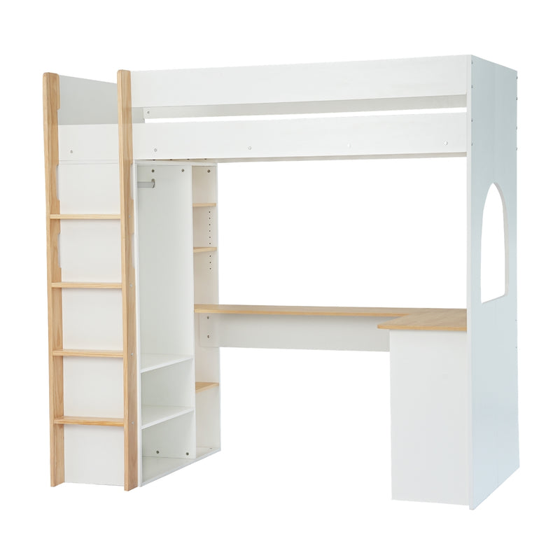 Norah High Sleeper Cabin Bed with Built in Desk & Storage in Classic White