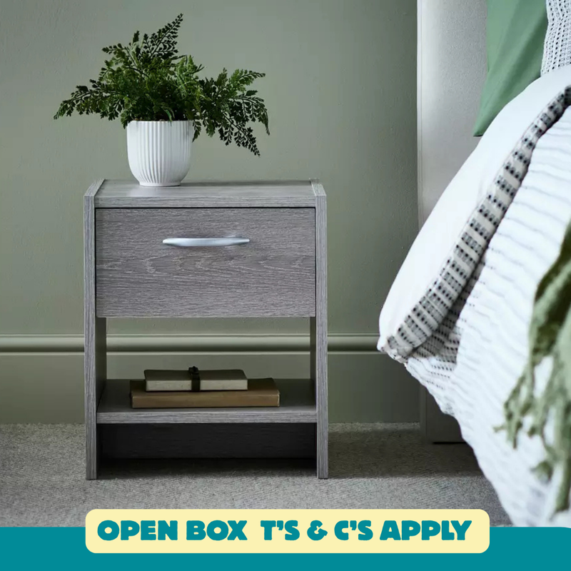Seville 1 Drawer Bedside Table - Grey Oak Effect 18092663 (OpenBox- See T's & C's for details)