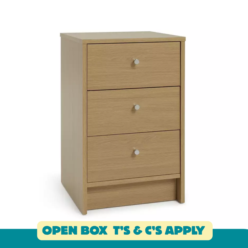 3 Drawer Bedside Table - Oak Effect 15410688 (OpenBox- See T's & C's for details)