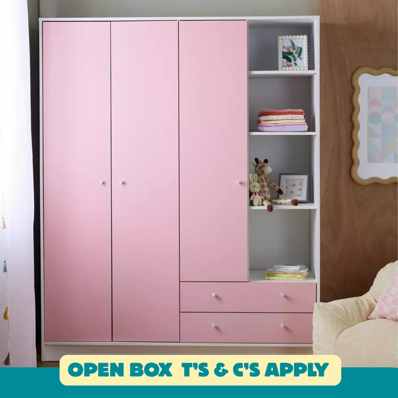 Kids 3 Door 2 Drawer Wardrobe - Pink 17806180 (OpenBox- See T's & C's for details)