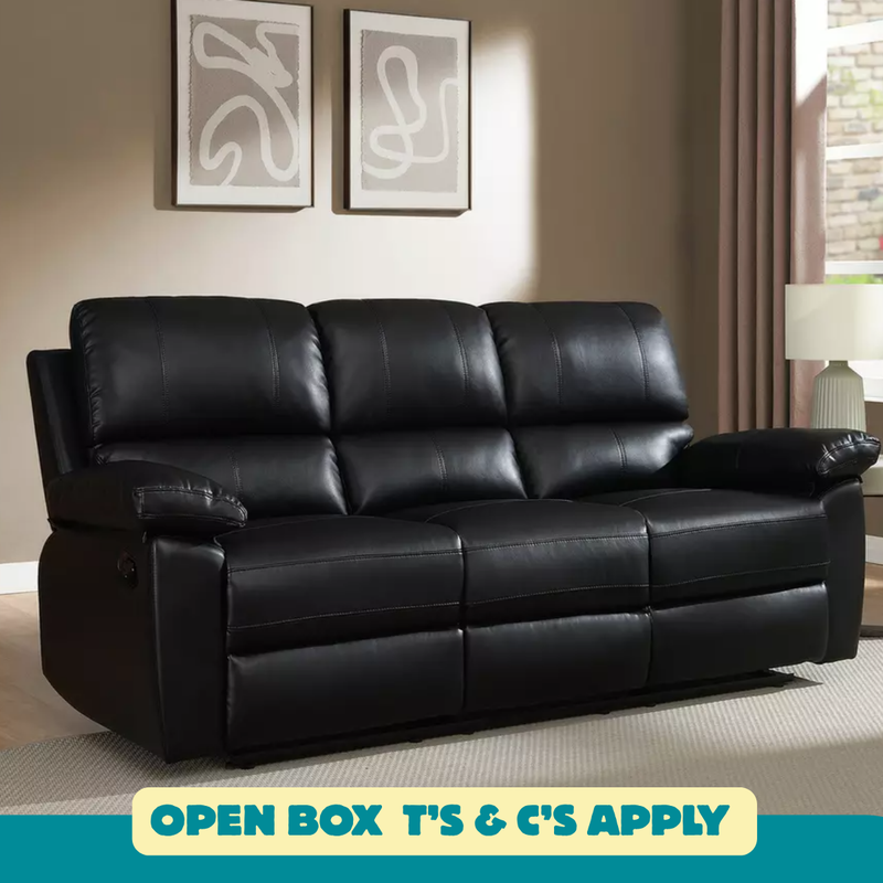 Home Toby Faux Leather 3 Seater Recliner Sofa - Black 18541224 (OpenBox- See T's & C's for details)