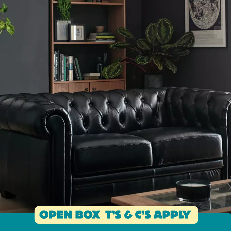 Chesterfield Leather 2 Seater Sofa - Black 14497482 (OpenBox- See T's & C's for details)