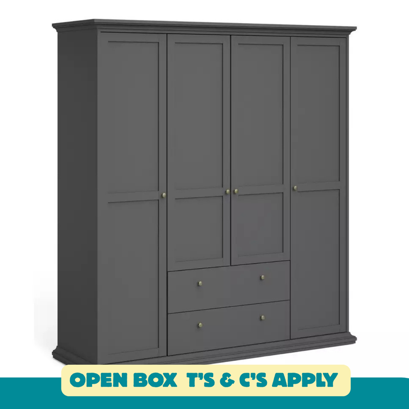 4 Door 2 Drawer Wardrobe - Grey 14650676 (OpenBox- See T's & C's for details)
