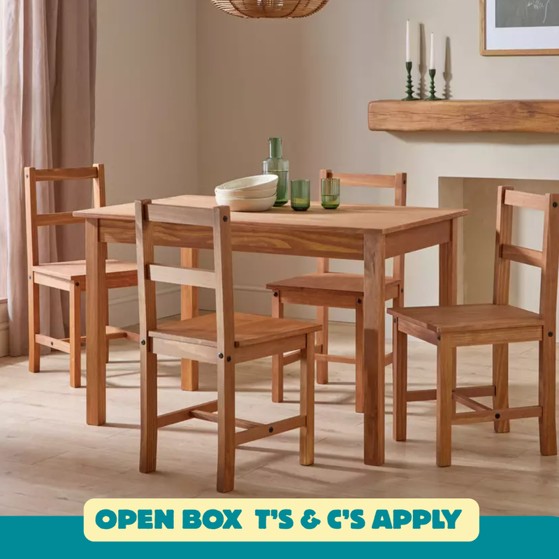 Raye Light Wood Dining Table & 4 Light Wood Chair 17095513 (OpenBox- See T's & C's for details)