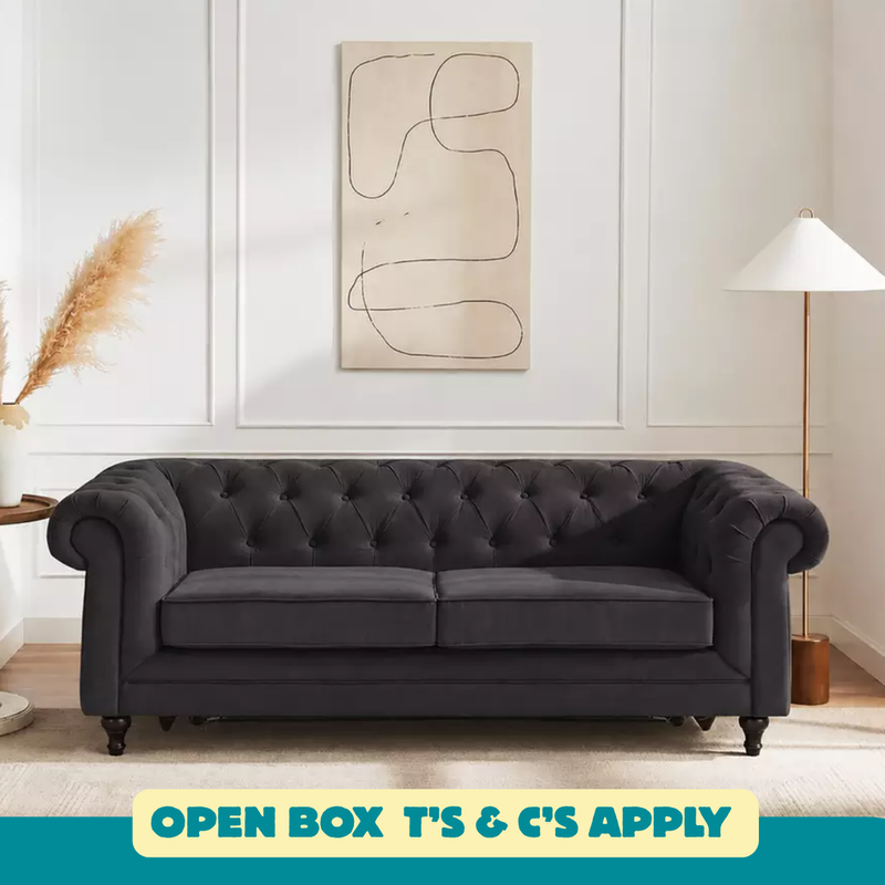Chesterfield 3 Seater Velvet Sofa Bed - Charcoal 17314452 (OpenBox- See T's & C's for details)