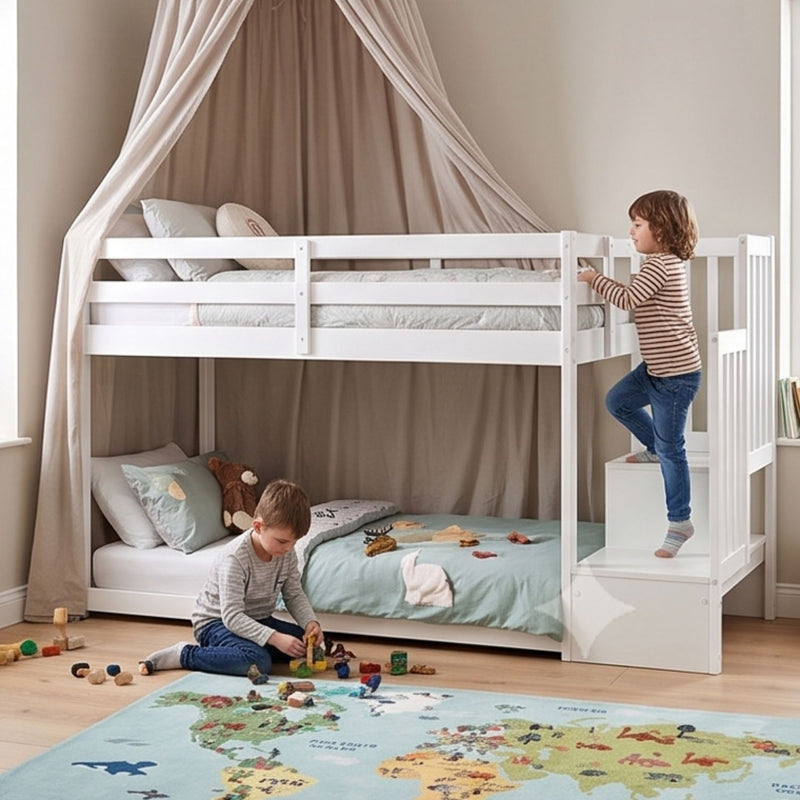 Oleana Shorty Bunk Bed with Spacesaving Storage Staircase in White