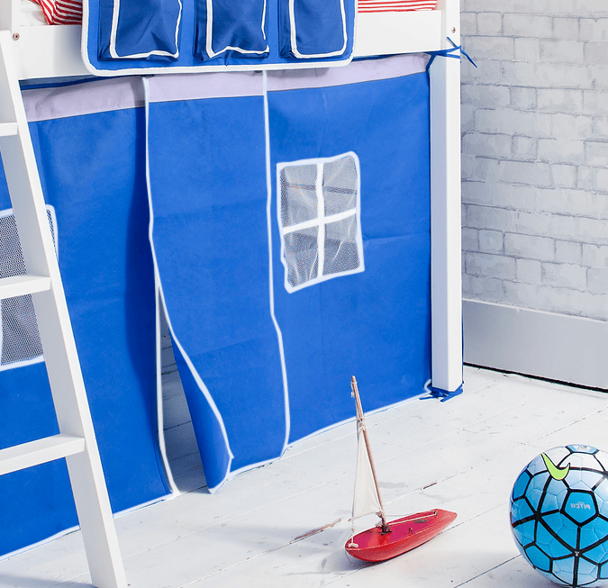 Ontario Cabin Bed Midsleeper Shorty with Blue Tent in Classic White