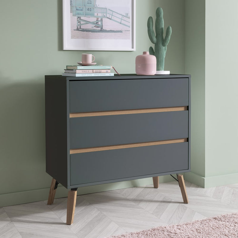 Otto Chest of Drawers Wide 3 Drawer in Grey