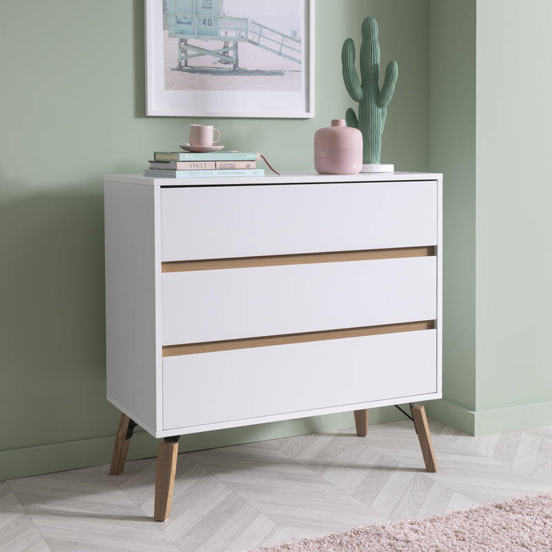 Otto Chest of Drawers Wide 3 Drawer in Classic White