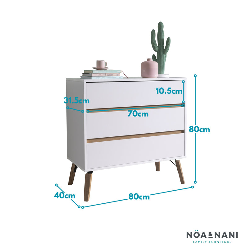 Otto Chest of Drawers Wide 3 Drawer in Classic White