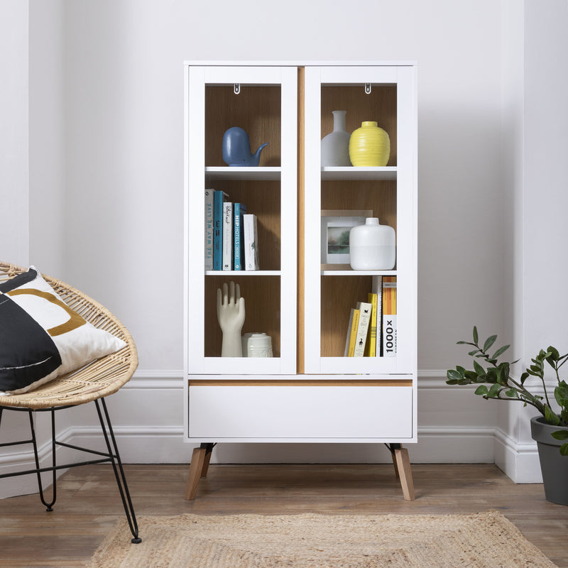 Otto Display Cabinet Dresser in Solid White and Natural Pine